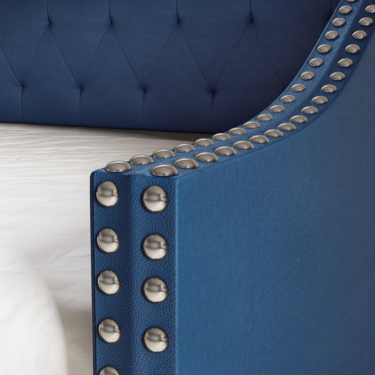 crown bed datype 青 Moon Twin Upholstered Daybed, Blue Velvet | 4651619MK | | AFW.com